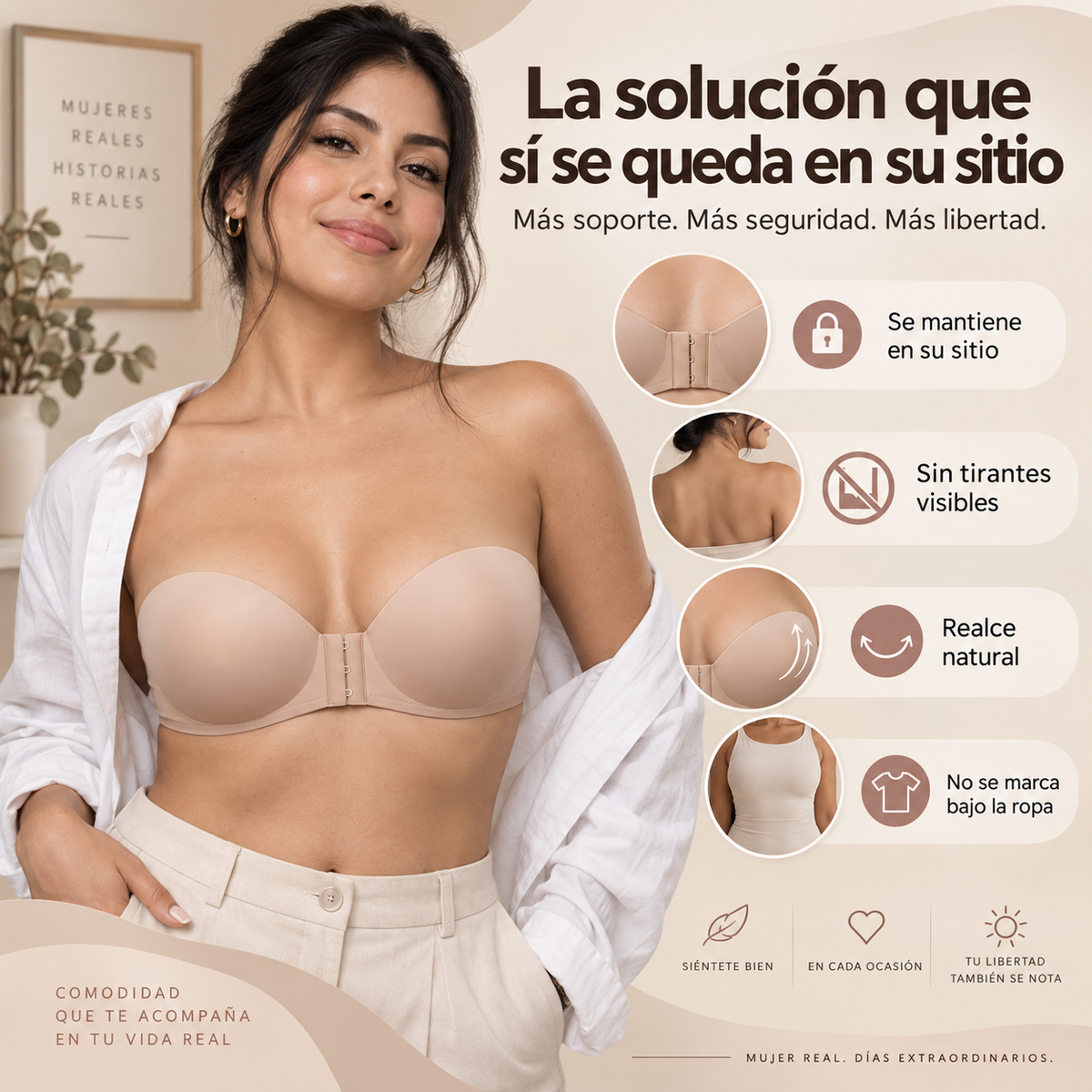 Brasier Sin Tirantes con Realce Natural y Cierre Frontal